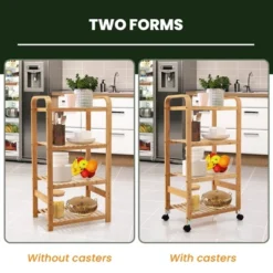 Costway 4-Tier Kitchen Serving Trolley Cart Mobile Bamboo Storage Shelf Lockable Casters -HOMCOM Store GUEST 449c2543 fda7 41f6 a81d fdb2cfa36fc1