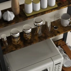 HOMCOM Kitchen Bakers Rack, Microwave Stand, Coffee Bar With Adjustable Shelves, 4 Hooks For Spices, Pots And Pans, Rustic Brown -HOMCOM Store GUEST 44be7c40 2da8 4784 bb0c 5f6014b9af81