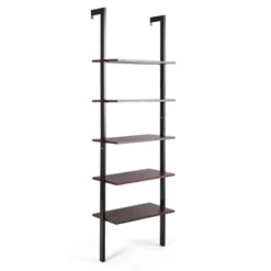 Costway 5-Tier Ladder Shelf Wood Wall Mounted Display Bookshelf Metal Frame Brown & Black/Brown & White/Bronze -HOMCOM Store GUEST 46a9a5ec 61f1 4f27 aad3 2121426e685f