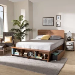 4 Drawer Vita Modern Transitional Wood Platform Storage Bed Walnut/Brown - Baxton Studio -HOMCOM Store GUEST 473820d3 2b6f 4cdf 8401 9615bd47fdbe