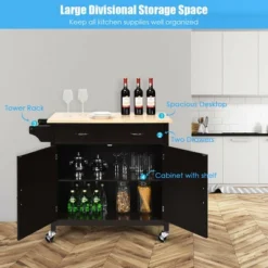Costway Modern Rolling Kitchen Cart Island Wood Top Storage Trolley Cabinet Utility Brown -HOMCOM Store GUEST 473d5668 76df 4924 84f4 361407186ee0