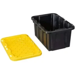 Juggernaut Storage Multipurpose 5 Gallon Lockable Plastic Storage Tote With Secure Snap Fitting Lid For Home Organization, Black/Yellow (Set Of 4) -HOMCOM Store GUEST 47575767 b634 40b0 bd84 e7cc23508b1c