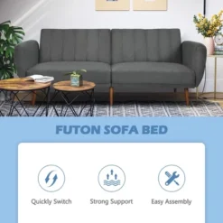 Costway Convertible Futon Sofa Bed Adjustable Couch Sleeper W/ Wood Legs NavyGreyYellow 19 Costway Convertible Futon Sofa Bed Adjustable Couch Sleeper W/ Wood Legs NavyGreyYellow -HOMCOM Store GUEST 48088581 845c 4cd4 bb96 ff5e9dd30d2c