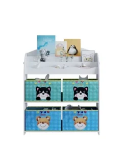 Year Color School Supply, Nursery, Daycare, Toddler, Kids Book Display And Toy Storage Organizer With 6 Fabric Storage Bins -HOMCOM Store GUEST 4811878e 660b 4b8f b945 d78cfa3cd60f
