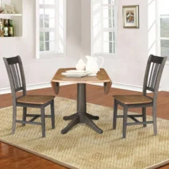 42" Round Dual Drop Leaf Dining Table With 2 Splat Back Chairs Hickory/Washed Coal - International Concepts 15 42" Round Dual Drop Leaf Dining Table With 2 Splat Back Chairs Hickory/Washed Coal - International Concepts -HOMCOM Store GUEST 48589ce2 24eb 47e4 9424 2aab5fddb369