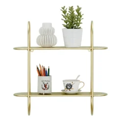 20" 2 Tier Warm Metal Hanging Bracket Wall Mounted Shelf Gold - Danya B. -HOMCOM Store GUEST 48b84b75 5da6 46c0 a278 626c6a9699ec