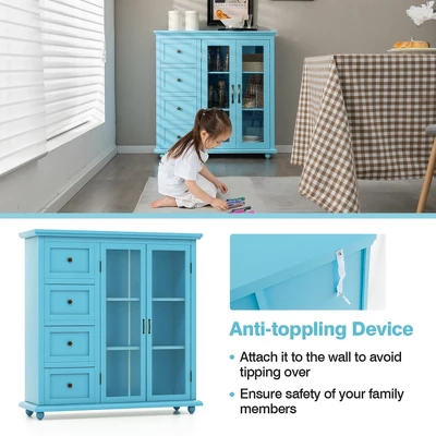 Costway Buffet Sideboard Table Kitchen Storage Cabinet With Drawers & Doors Blue/White/Green 8 Costway Buffet Sideboard Table Kitchen Storage Cabinet With Drawers & Doors Blue/White/Green - Image 6