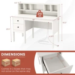 Costway Computer Desk 48" Writing Table W/ Power Outlets 5-Cubby Hutch 2 Storage Drawers -HOMCOM Store GUEST 49a82c6d 634a 4601 9bef f35b4fc22b0d