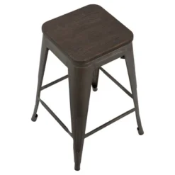 Set Of 2 Oregon Industrial Stackable Counter Height Barstool With Frame Antique Wood - Lumisource -HOMCOM Store GUEST 4cdb90ef c040 42e2 aeb6 c0be3c99df8c