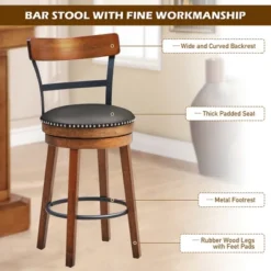 Costway 25.5'' BarStool Swivel Counter Height Kitchen Dining Bar Chair W/Rubber Wood Legs -HOMCOM Store GUEST 4ee7c9e6 8f5a 41c5 b704 1e5a3c1a3b62