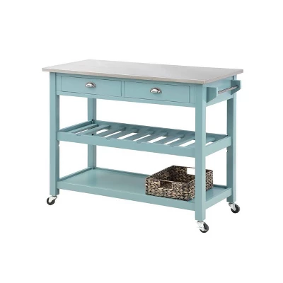 Colorado Kitchen Island With Stainless Steel Top Blue - Boraam 3 Colorado Kitchen Island With Stainless Steel Top Blue - Boraam
