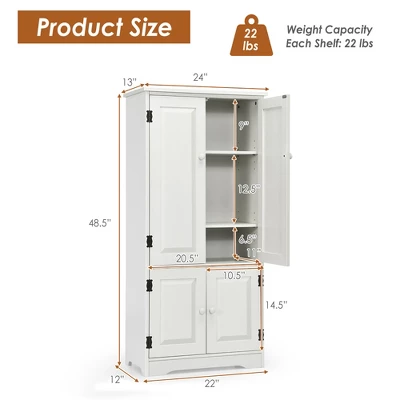 Costway Accent Storage Cabinet Adjustable Shelves Antique 2 Door Floor Cabinet White 3 Costway Accent Storage Cabinet Adjustable Shelves Antique 2 Door Floor Cabinet White