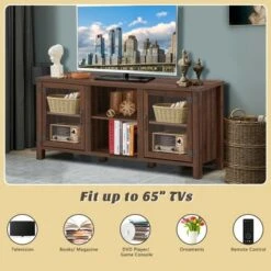 Costway TV Stand Entertainment Center For TV's Up To 65'' W/ Storage Cabinets Walnut -HOMCOM Store GUEST 5145179c e2f6 4ed1 8dd1 c16317902f86