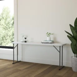 Emma And Oliver 6-Foot Rectangular White Plastic Folding Table With Locking Legs For Training Or Seminars