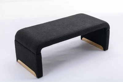 Lily 43.31" Faux Shearling Fabric Look Upholstered Waterfall Bench With Gold Metal Legs-Maison Boucle 5 Lily 43.31" Faux Shearling Fabric Look Upholstered Waterfall Bench With Gold Metal Legs-Maison Boucle - Image 3
