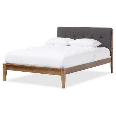 Leyton Mid-Century Modern Fabric Upholstered Platform Bed Gray/Walnut Brown - Baxton Studio 6 Leyton Mid-Century Modern Fabric Upholstered Platform Bed Gray/Walnut Brown - Baxton Studio - Image 4