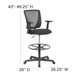 Flash Furniture Ergonomic Mid-Back Mesh Drafting Chair With Black Fabric Seat, Adjustable Foot Ring And Adjustable Arms -HOMCOM Store GUEST 54ec77cf d7b5 41eb 9ffd 2b6e3e397752