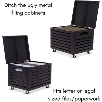 BirdRock Home Bamboo Rolling File Storage Organizer Box With Lid - Cafe Noir 4 BirdRock Home Bamboo Rolling File Storage Organizer Box With Lid - Cafe Noir - Image 2