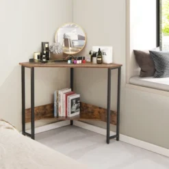 Costway Triangle Computer Desk Corner Desk Home Office With Power Outlets USB Ports Black/Rustic 21 Costway Triangle Computer Desk Corner Desk Home Office With Power Outlets USB Ports Black/Rustic -HOMCOM Store GUEST 55b71c15 9ee1 4702 9047 c7dd9ae368ce