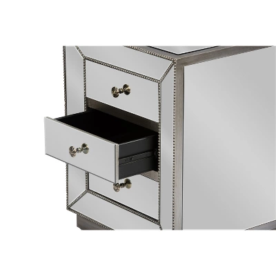 Currin Contemporary Mirror 3 Drawer Nightstand Silver - Baxton Studio 5 Currin Contemporary Mirror 3 Drawer Nightstand Silver - Baxton Studio - Image 3