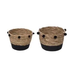 Set Of 2 Natural Cattail Decorative Storage Baskets With Pom Poms - Foreside Home & Garden -HOMCOM Store GUEST 58d84b2b aae9 4de8 98e2 4432b19ed7e5