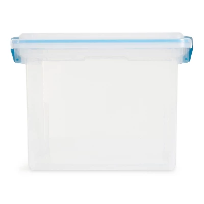 Sterilite 32 Quart Stackable Clear Plastic Storage Tote Container With Blue Gasket Latching Lid For Home And Office Organization, Clear 5 Sterilite 32 Quart Stackable Clear Plastic Storage Tote Container With Blue Gasket Latching Lid For Home And Office Organization, Clear - Image 3