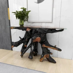 Contemporary Teak Wood Console Table Gold - Olivia & May -HOMCOM Store GUEST 5a171fa0 af8d 4d00 a5e6 b80d3ed50677