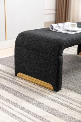 Lily 43.31" Faux Shearling Fabric Look Upholstered Waterfall Bench With Gold Metal Legs-Maison Boucle 7 Lily 43.31" Faux Shearling Fabric Look Upholstered Waterfall Bench With Gold Metal Legs-Maison Boucle - Image 5