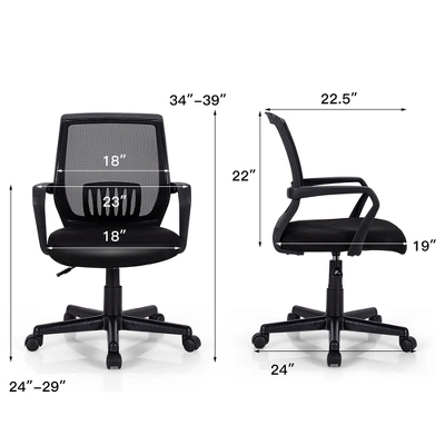 Costway Height Adjustable Mid-Back Mesh Chair Executive Chair W/ Lumbar Support 6 Costway Height Adjustable Mid-Back Mesh Chair Executive Chair W/ Lumbar Support - Image 4