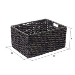 Hastings Home Handmade Rectangular Twisted Wicker Baskets - Set Of 2 - Black