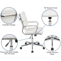 Merrick Lane Ergonomic Swivel Office Chair Panel Style Mid-Back Computer Desk Chair With Padded Metal Arms & Base -HOMCOM Store GUEST 5c104fdc 1657 438b 804e b2919aa87edb