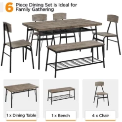 Yaheetech Farmhouse Space-Saving 6 Piece Dining Table Set With 2 Storage Racks For Kitchen 13 Yaheetech Farmhouse Space-Saving 6 Piece Dining Table Set With 2 Storage Racks For Kitchen -HOMCOM Store GUEST 5e1d3e95 2e12 4b2c a956 4651f9ad6985