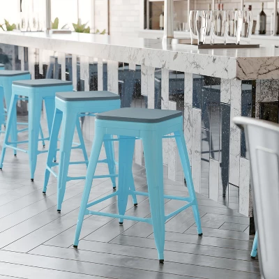 Flash Furniture Cierra Set Of 4 Commercial Grade 24" High Backless Metal Indoor Counter Height Stools With All-Weather Poly Resin Seats 6 Flash Furniture Cierra Set Of 4 Commercial Grade 24" High Backless Metal Indoor Counter Height Stools With All-Weather Poly Resin Seats - Image 4