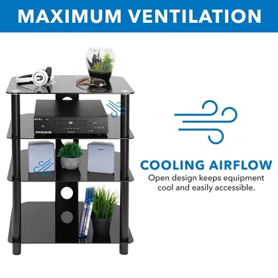 Mount-It! AV Component Media Stand, Audio Tower And Media Center With 4 Tempered Glass Shelves, 88 Lbs. Capacity, Black Silk 4 Mount-It! AV Component Media Stand, Audio Tower And Media Center With 4 Tempered Glass Shelves, 88 Lbs. Capacity, Black Silk - Image 2