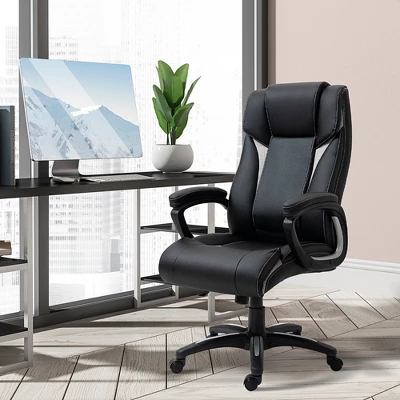 Vinsetto PU Leather Executive Office Chair With Padded Armrests, Adjustable Height Computer Desk Chair With Swivel Wheels, Rocking Feature, Black 3 Vinsetto PU Leather Executive Office Chair With Padded Armrests, Adjustable Height Computer Desk Chair With Swivel Wheels, Rocking Feature, Black