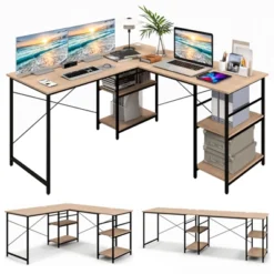 Tangkula Large L-shaped Computer Desk 60” Convertible Corner Desk With 4 Storage Shelves 95” 2-Person Long Study Writing Workstation Black/Rustic Brown/Natural/Grey -HOMCOM Store GUEST 61249011 1a30 429d af2d f7b0f646602a