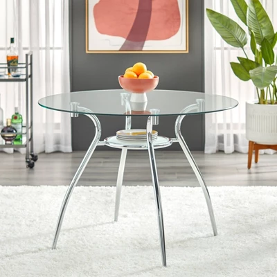 39.5" Round Mabel Glass Top And Chrome Base Dining Table Clear/Chrome - Buylateral 3 39.5" Round Mabel Glass Top And Chrome Base Dining Table Clear/Chrome - Buylateral