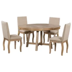 5 PCS Round Wood Extendable Dining Table Set With 4 Upholstered Dining Chairs-ModernLuxe 21 5 PCS Round Wood Extendable Dining Table Set With 4 Upholstered Dining Chairs-ModernLuxe -HOMCOM Store GUEST 62a0d22f 09b3 4f40 a197 cc20893dc552