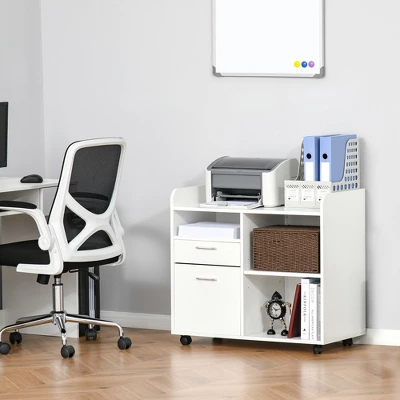 Vinsetto Filing Cabinet Printer Stand Mobile Lateral File Cabinet With 2 Drawers, 3 Open Storage Shelves For Home Office Organization, White 4 Vinsetto Filing Cabinet Printer Stand Mobile Lateral File Cabinet With 2 Drawers, 3 Open Storage Shelves For Home Office Organization, White - Image 2