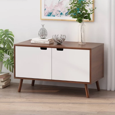 Pickfair Mid-Century Modern 2 Door Cabinet Walnut/White - Christopher Knight Home 3 Pickfair Mid-Century Modern 2 Door Cabinet Walnut/White - Christopher Knight Home
