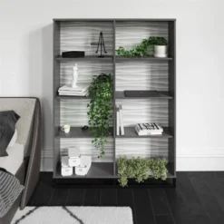 65.51" Large Maddock Bookcase Room Divider With Faux Wave Pattern Graphite - Room & Joy -HOMCOM Store GUEST 64accc58 9b7c 4524 8fd4 217299aef926