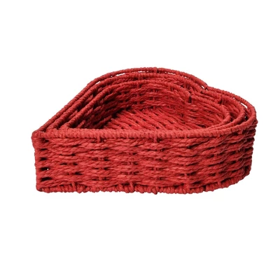 Household Essentials Set Of 3 Nesting Heart Baskets Paper Rope Red 6 Household Essentials Set Of 3 Nesting Heart Baskets Paper Rope Red - Image 4