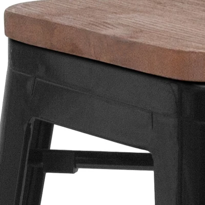Emma And Oliver 24"H Backless Black Metal Counter Height Stool With Wood Seat 12 Emma And Oliver 24"H Backless Black Metal Counter Height Stool With Wood Seat - Image 10