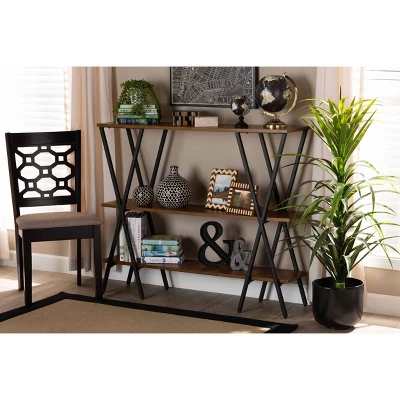 Norton Rustic And Industrial Wood And Black Metal Console Table Walnut Brown - Baxton Studio 6 Norton Rustic And Industrial Wood And Black Metal Console Table Walnut Brown - Baxton Studio - Image 4