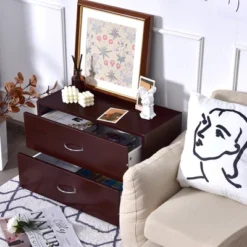 Costway 2-Drawer Dresser Horiztonal Organizer W/Handle Wood End Table Nightstand -HOMCOM Store GUEST 652d493a 5515 4dfd 9996 1f56444da625