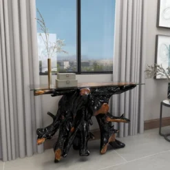 Contemporary Teak Wood Console Table Gold - Olivia & May -HOMCOM Store GUEST 658ac839 01cc 4deb be9a d59da3478af3