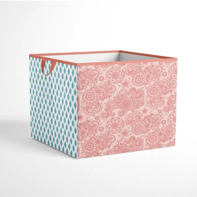 Bacati - Sophia Paisley Aqua/Coral Fabric Storage Box/Tote Large 3 Bacati - Sophia Paisley Aqua/Coral Fabric Storage Box/Tote Large