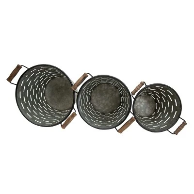 Set Of 3 Galvanized Metal & Wood Baskets - Foreside Home & Garden 3 Set Of 3 Galvanized Metal & Wood Baskets - Foreside Home & Garden
