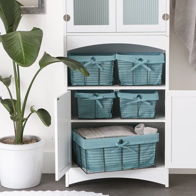 Design Imports Set Of 5 Vintage Gray Wire Liner Baskets Aqua 5 Design Imports Set Of 5 Vintage Gray Wire Liner Baskets Aqua - Image 3