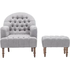 Mid Century Button-Tufted Upholstered Accent Chair Set With Linen Fabric And Ottoman-ModernLuxe -HOMCOM Store GUEST 687f1a14 8eee 4d2c b06a 7a84a193d40f